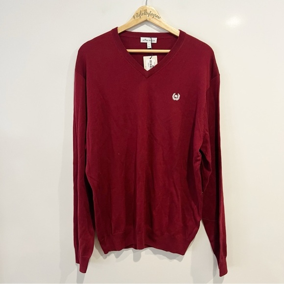 NWT Peter Millar Merino Wool V Neck Sweater Red